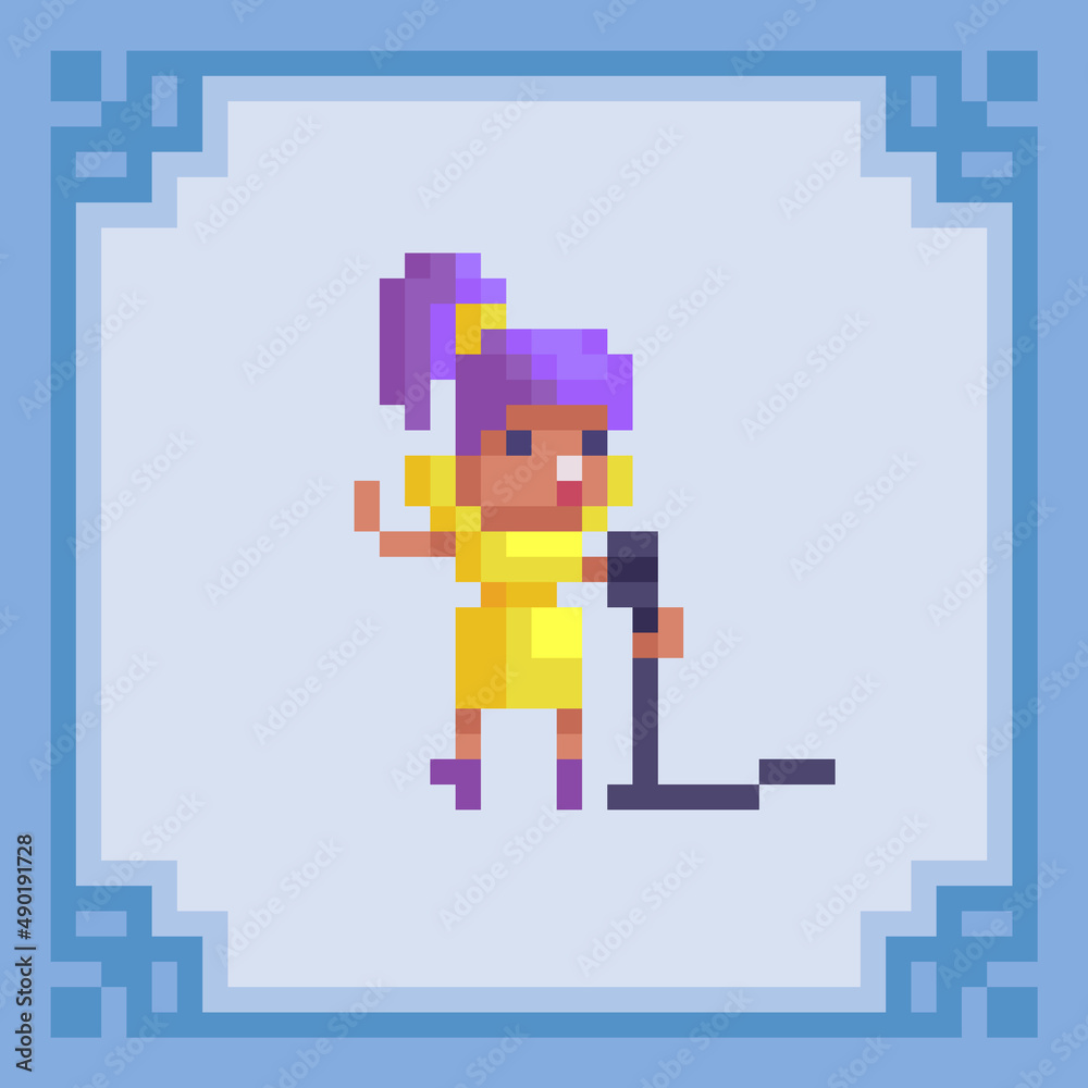 Fototapeta premium Girl singing with microphone. Pixel art character.