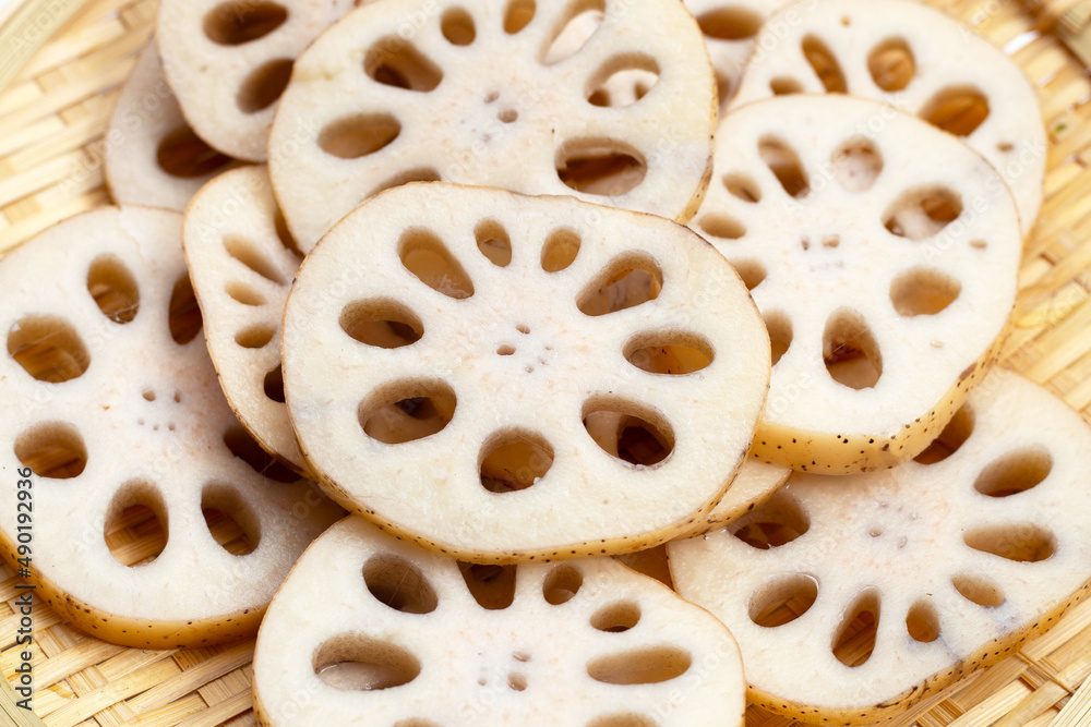 Lotus root in bamboo plate