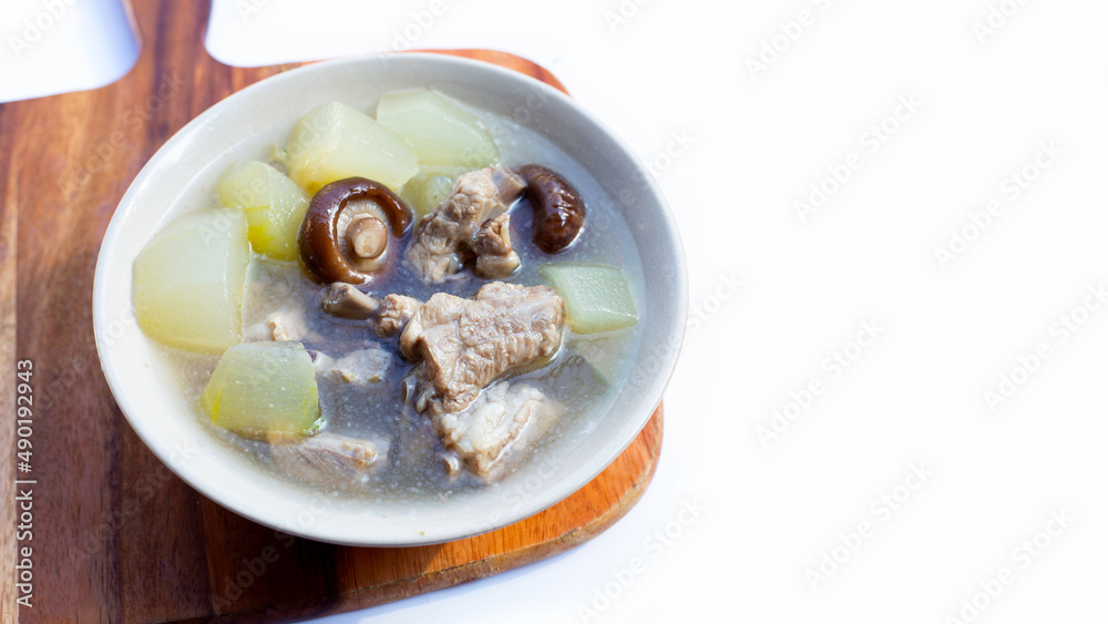 Pork rib soup with winter melon soup and shiitake mushroom