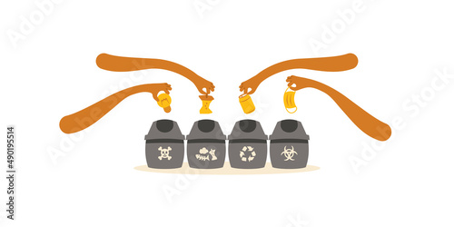 waste separation cute cartoon illustwaste separation concept idea cute cartoon illustration vector on white background.ration vector on white background. Protest concept idea.
