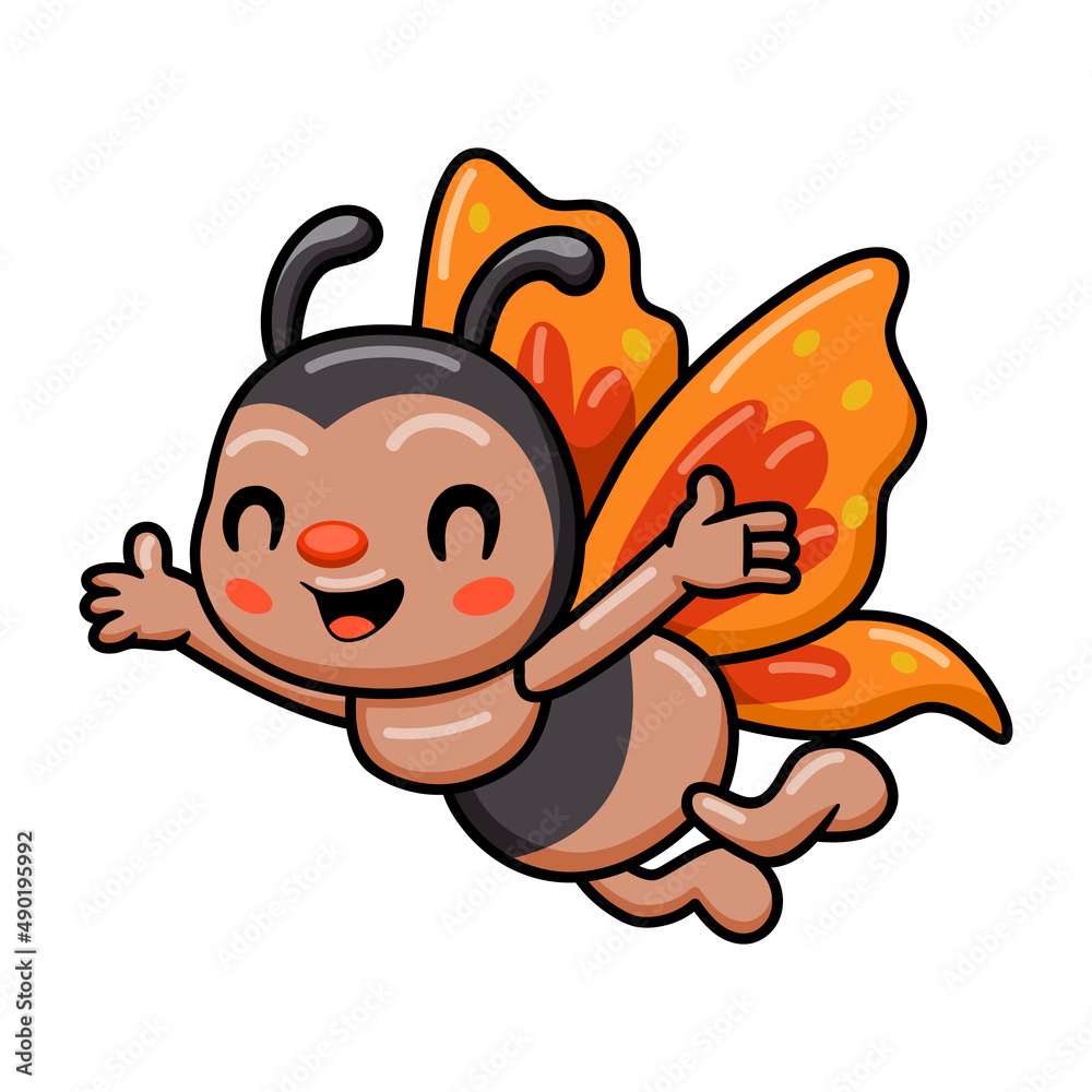 Naklejka premium Cute little butterfly cartoon flying