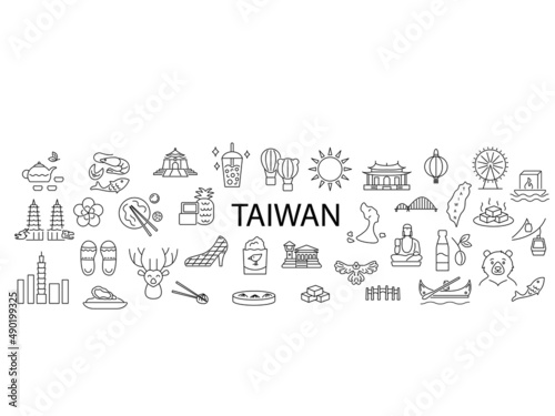 Taiwan culture concept with outline icons. Taiwanese items. Elements for travel agent and guide. Vector illustration