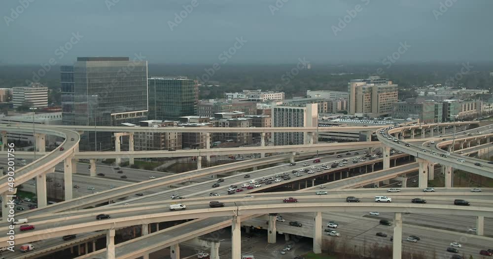 Aerial of cars on I-10 West freeway in Houston, Texas Aerial of cars on I-10 West freeway in Houston, Texas