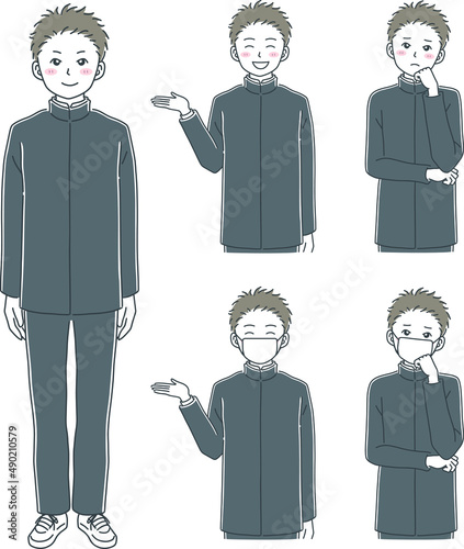 冬の制服を着た男子学生のポーズイラスト素材