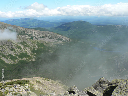 Aerial view of Baxter State Parkon a foggy day in Maine photo