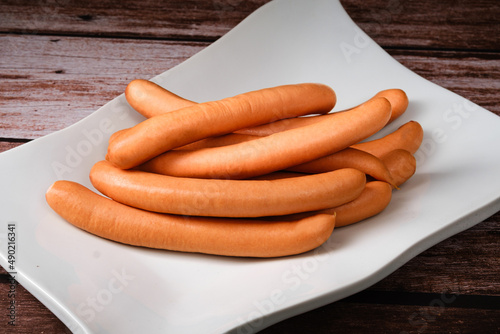 Принти на полотні Closeup shot of a plate with Frankfurter sausages