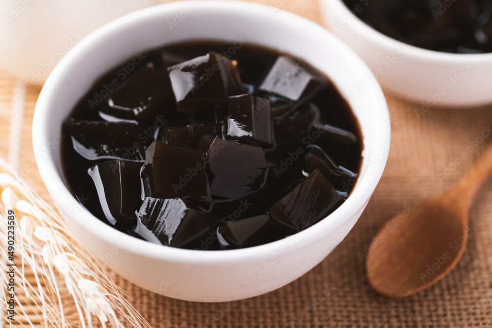 Grass jelly or herb jelly, dessert in Southeast Asia made from plant