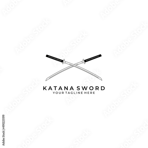 katana sword logo design vector illustration art samurai traditional ninja culture japanese fighter battle war asian