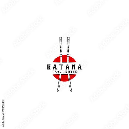 katana sword logo design vector illustration art samurai traditional ninja culture japanese fighter battle war asian