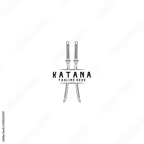 katana sword logo design line illustration art samurai traditional ninja culture japanese fighter battle war asian