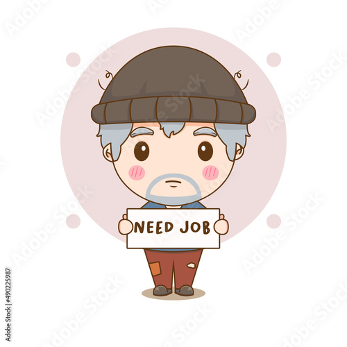 Cartoon character of Homeless Bum Poor begging money