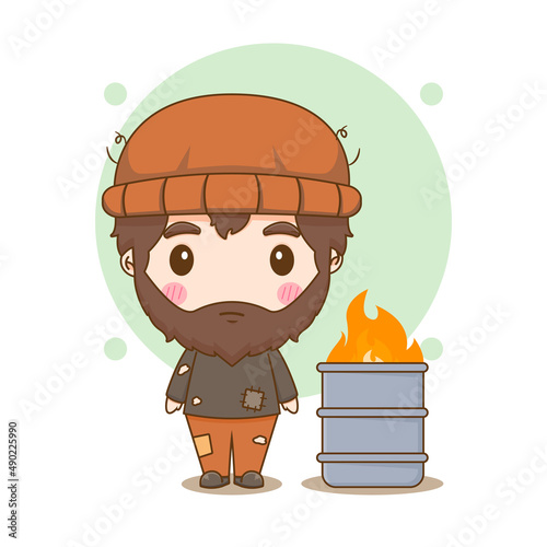 Cartoon character of Homeless Bum Poor begging money