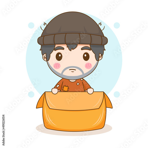 Cartoon character of Homeless Bum Poor begging money