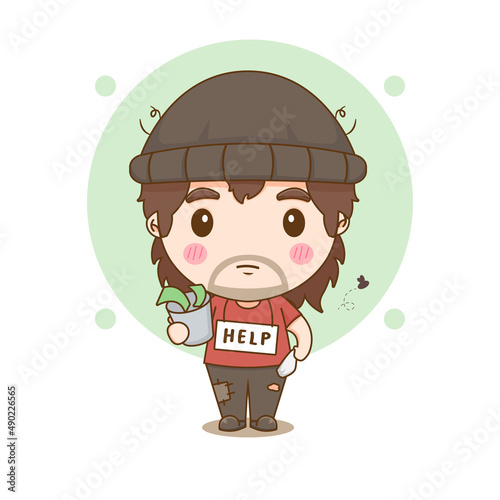 Cartoon character of Homeless Bum Poor begging money