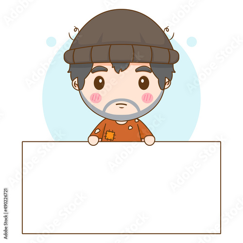 Cartoon character of Homeless Bum Poor begging money