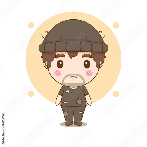 Cartoon character of Homeless Bum Poor begging money