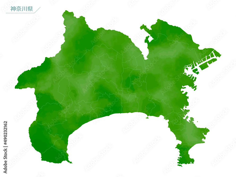 Fototapeta premium 水彩風の地図 神奈川県