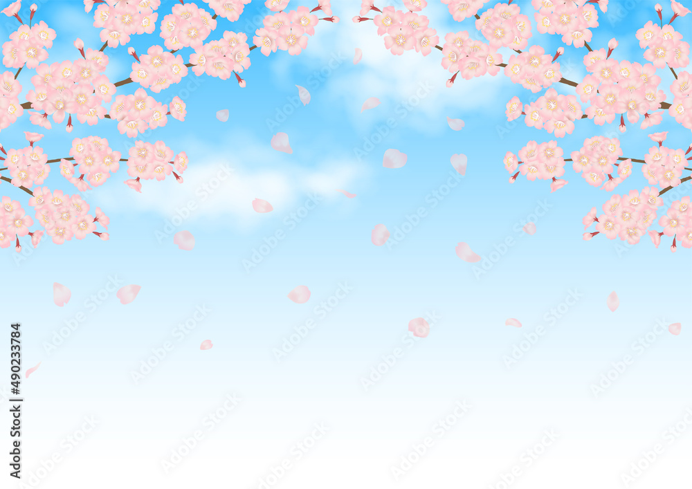 桜の花と青空の春らしいベクター素材