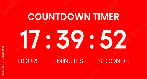 Countdown timer vector design graphic template. Digital clock counter background for alarm alert.