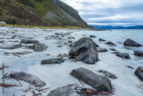 Morning view of a beach in Ulsteinvik, Norway photo