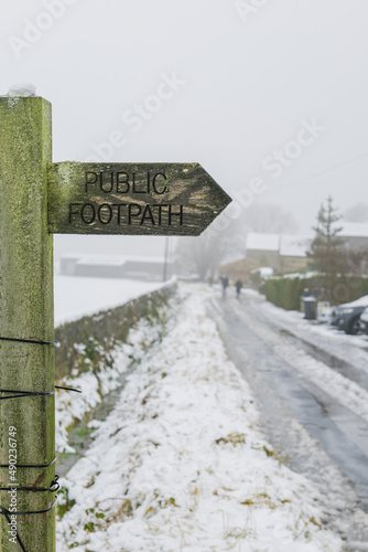 Public footpath sign on a countryside lane beside Otley Chevin, Yorkshire photo