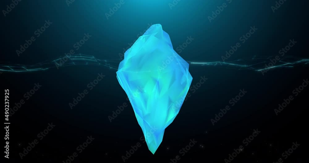 Illustration presentation background iceberg polygon mesh shape under sea water surface for invisible problem in innovation data digital technology information organization strategy team management