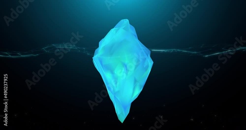 Illustration presentation background iceberg polygon mesh shape under sea water surface for invisible problem in innovation data digital technology information organization strategy team management