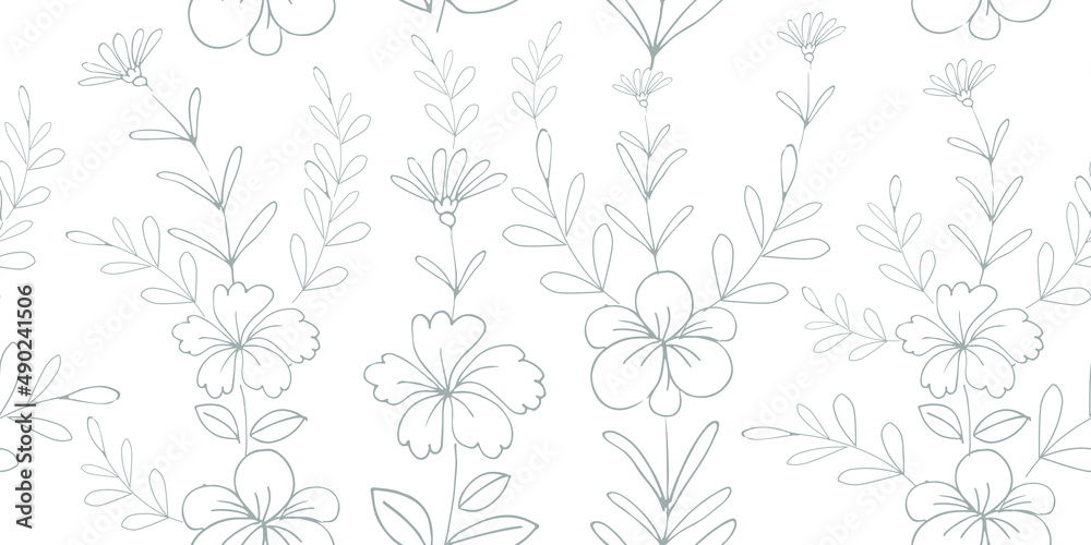 Seamless pattern with hand drawn floral design elements. Vector illustration in sketch style. branches of flowers pattern