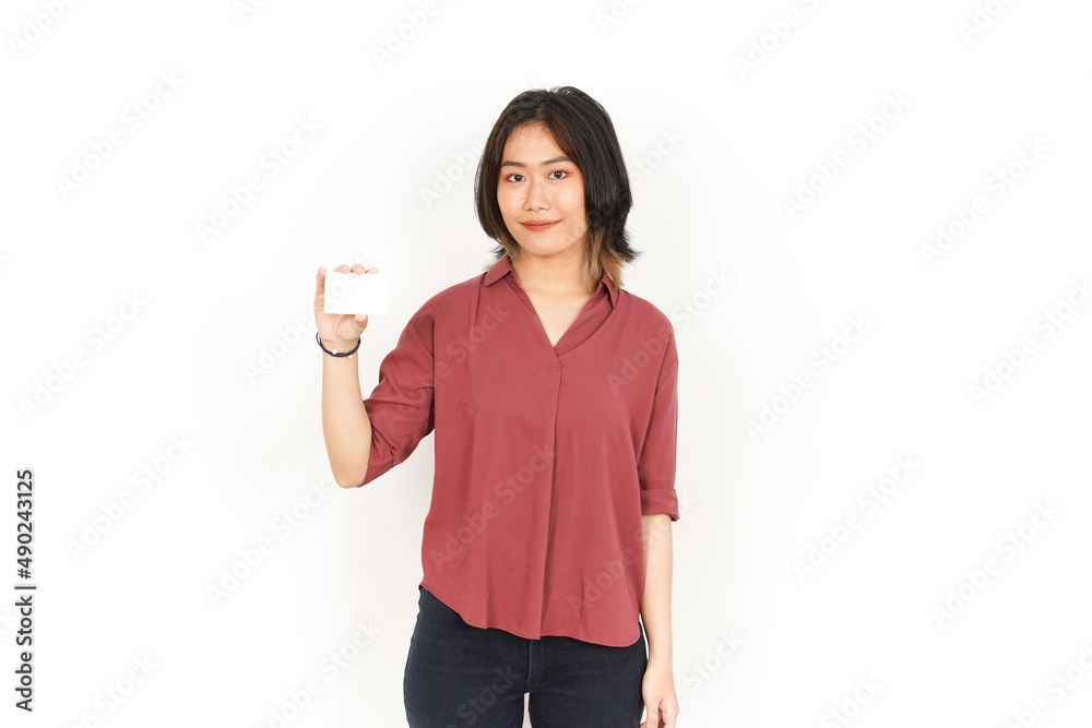 Showing Blank Credit or Bank Card Of Beautiful Asian Woman Isolated On White Background Showing Blank Credit or Bank Card Of Beautiful Asian Woman Isolated On White Background