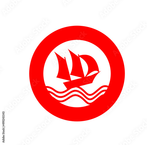 Vector icon symbol illustration sailing ship logo red circle red marine ship