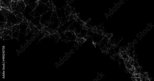 Abstract Illustration swirl motion background of connected smooth line plexus network with curve wave surface flow glowing dot on sound technology and digital innovation business concept