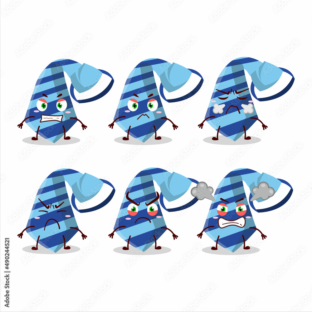 Blue tie cartoon character with various angry expressions