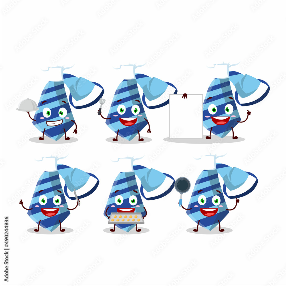 Cartoon character of blue tie with various chef emoticons Cartoon character of blue tie with various chef emoticons