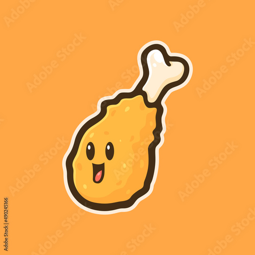 Cute fried chicken drumstick mascot logo design