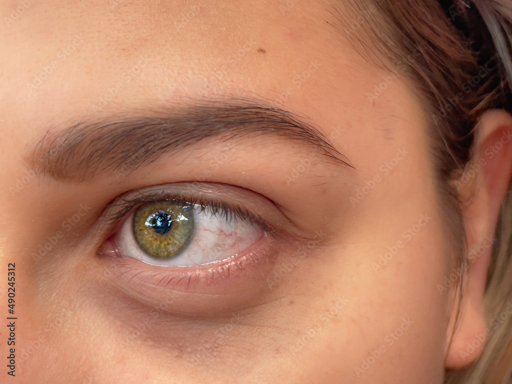 Fototapeta premium closeup of a beautiful intense yellow eye. yellow woman eye