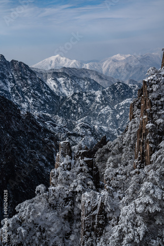 Snow landscape at Yellow mountain, in Anhui province, China, winter time.