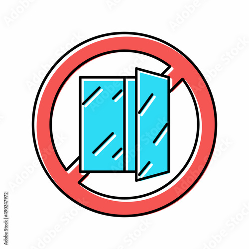 open window prohibition sign color icon vector illustration