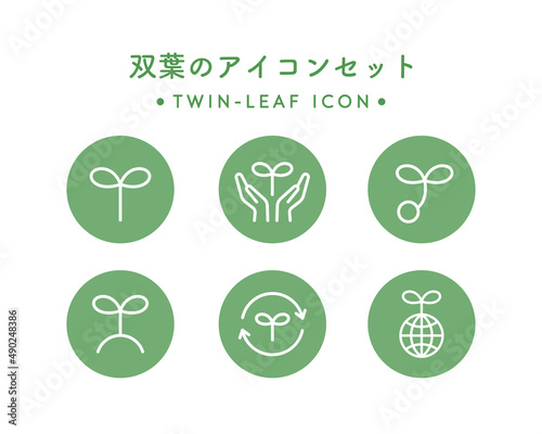 双葉のアイコンのセット　シンプル　葉　芽　エコ　植物　環境　SDGs　新芽　初心者　リサイクル