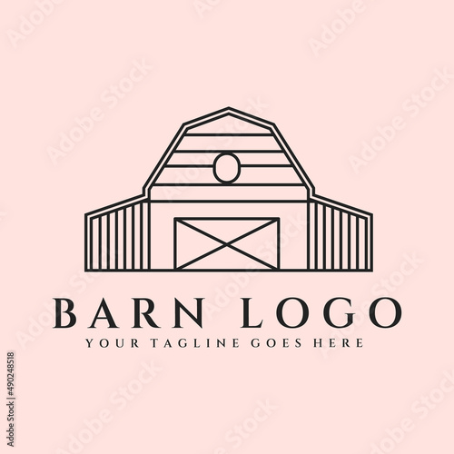 barn line art logo with plant vector symbol illustration design, old barn
