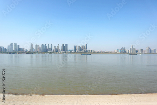 city skyline with river