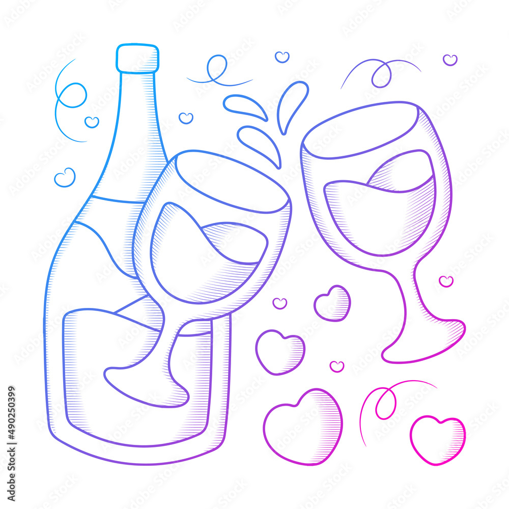 Happy wedding Cheers drink clipart with Hand drawn gradient outline style Happy wedding Cheers drink clipart with Hand drawn gradient outline style
