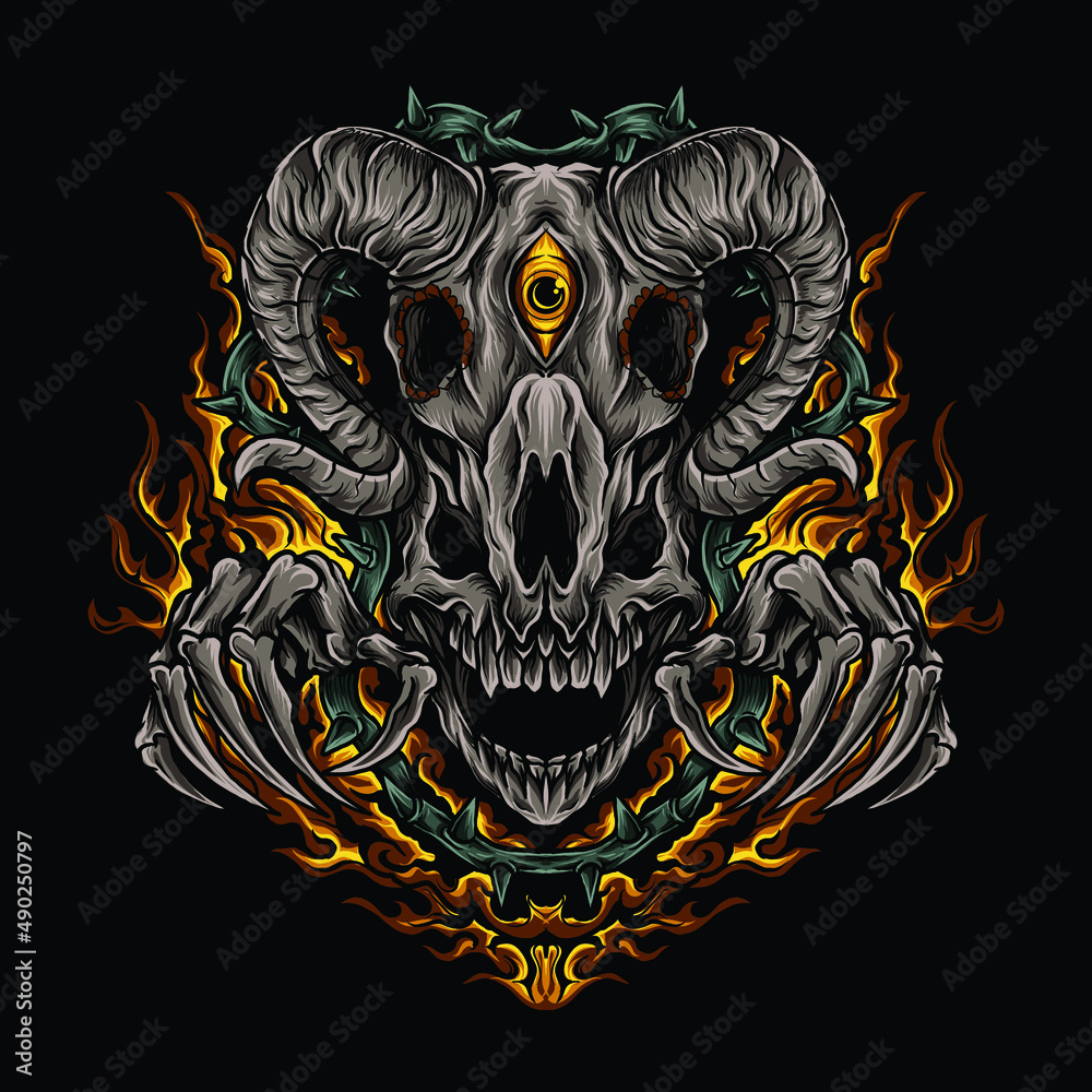 artwork illustration and t shirt design skull and goat skull Stock