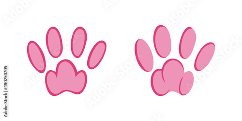 Pink animal pawprints. Sketch footprints of a rabbit, bunny, cat or dog. Vector illustration isolated in white background