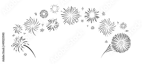 Doodle firework frame. Shiny foreworks for parties and celebrations. Vector illustration isolated in white background