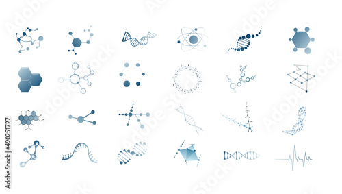 Illustration set. DNA atomic neuron molecule icon.
