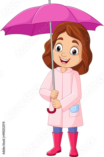 Cartoon little girl holding an umbrella