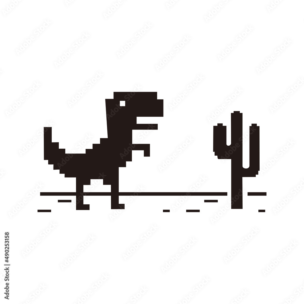 Pixel art of dinosaur describing offline error for internet. No