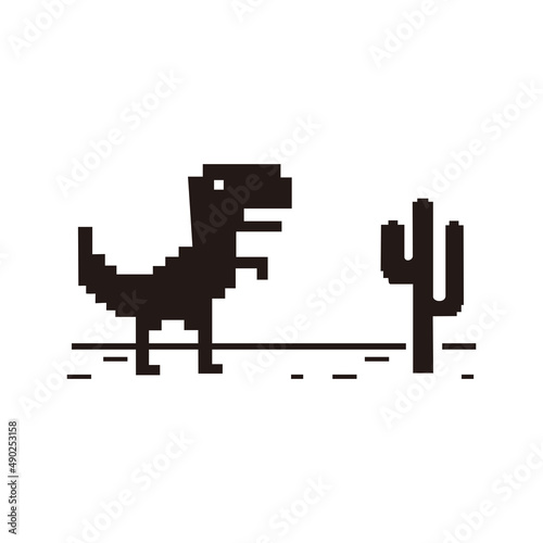 Pixel art of dinosaur icon vector describing offline error for internet	on white background