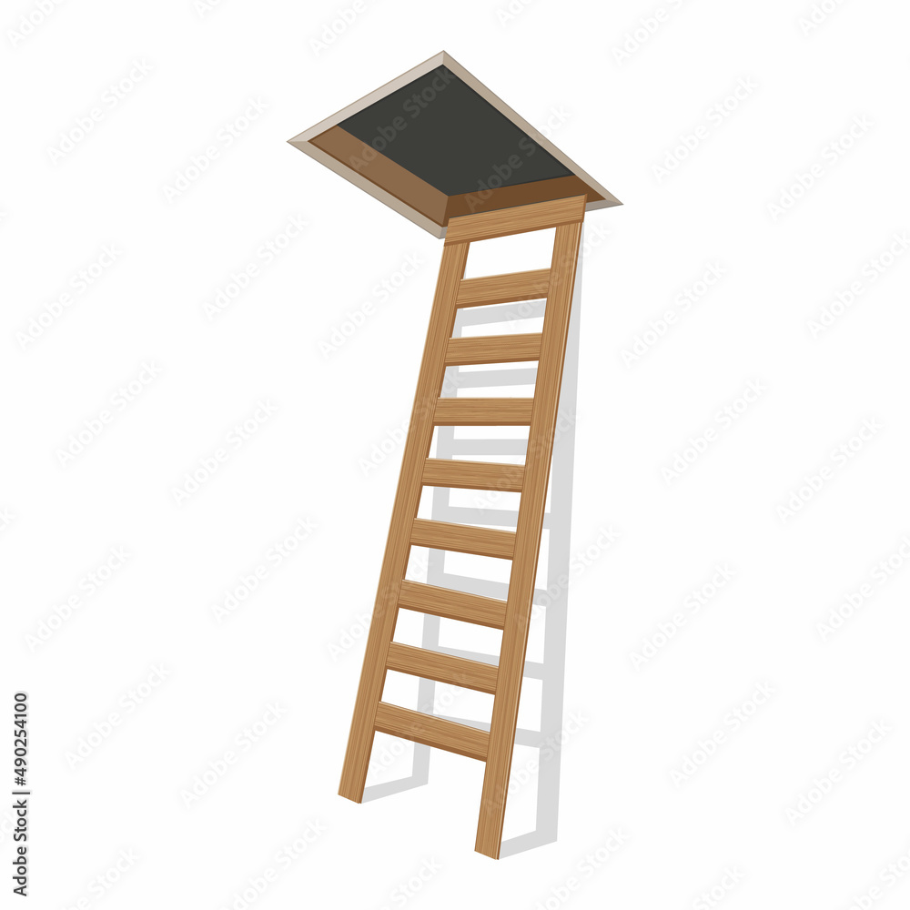 wooden ladder to the attic vector illustration isolated on white background wooden ladder to the attic vector illustration isolated on white background