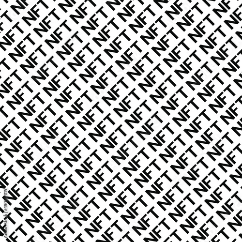 NFT crypto text seamless pattern background banner vector design. Non Fungible Token template. Blockchain modern art. Monochrome black and white theme.
